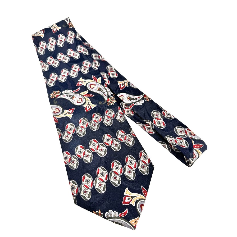 Andhurst Tie Made Italy Navy Blue Paisley Medallion Mens Classic